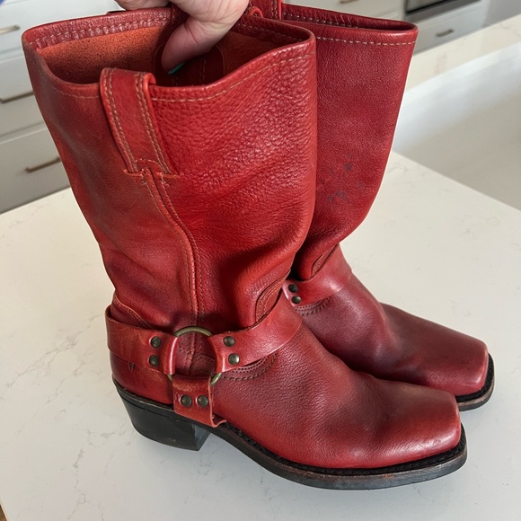Rare Frye Cherry Red Leather Harness Boots - Picture 6 of 6